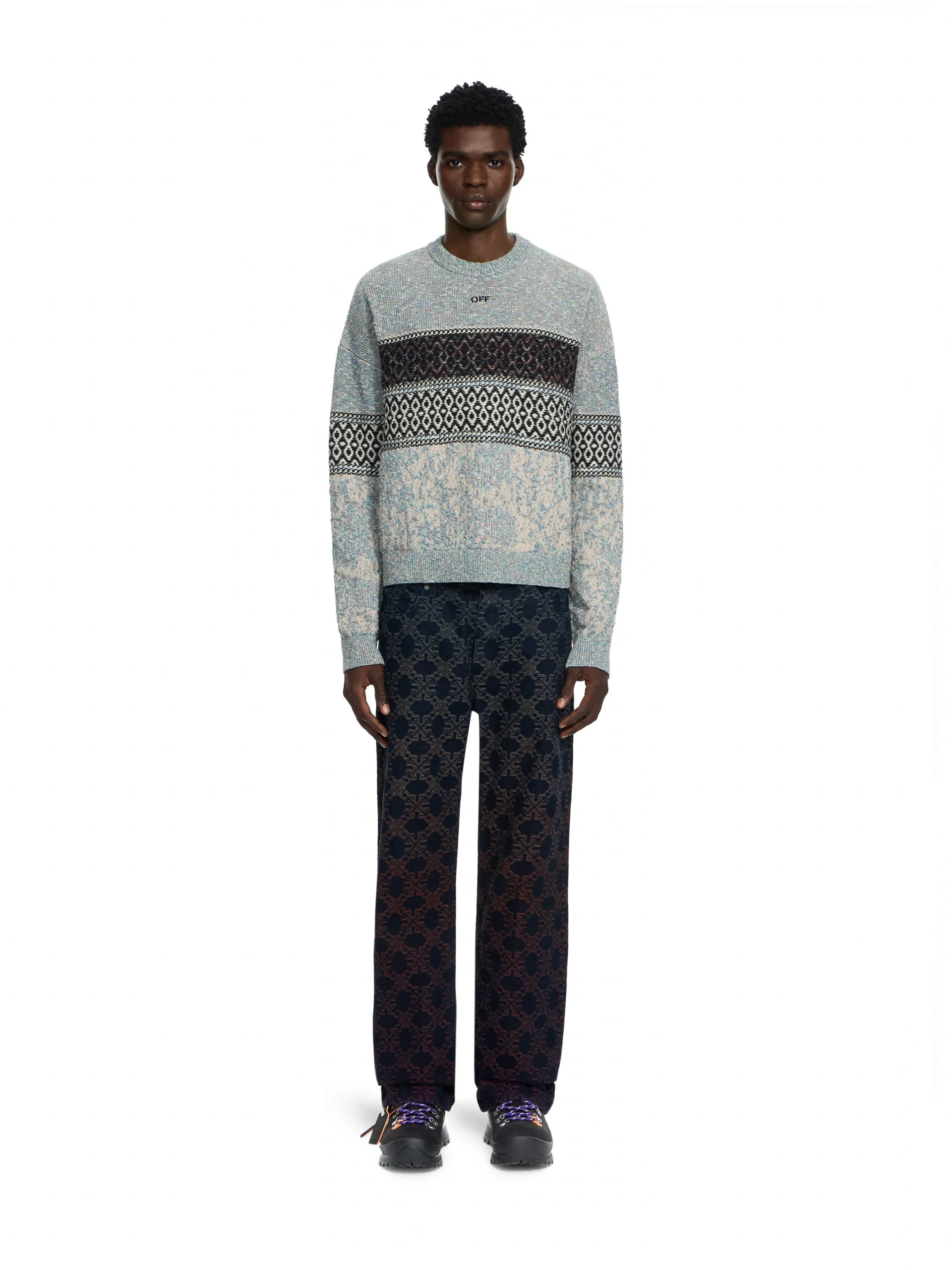 Off White Persian Arrow Knit Crewneck
