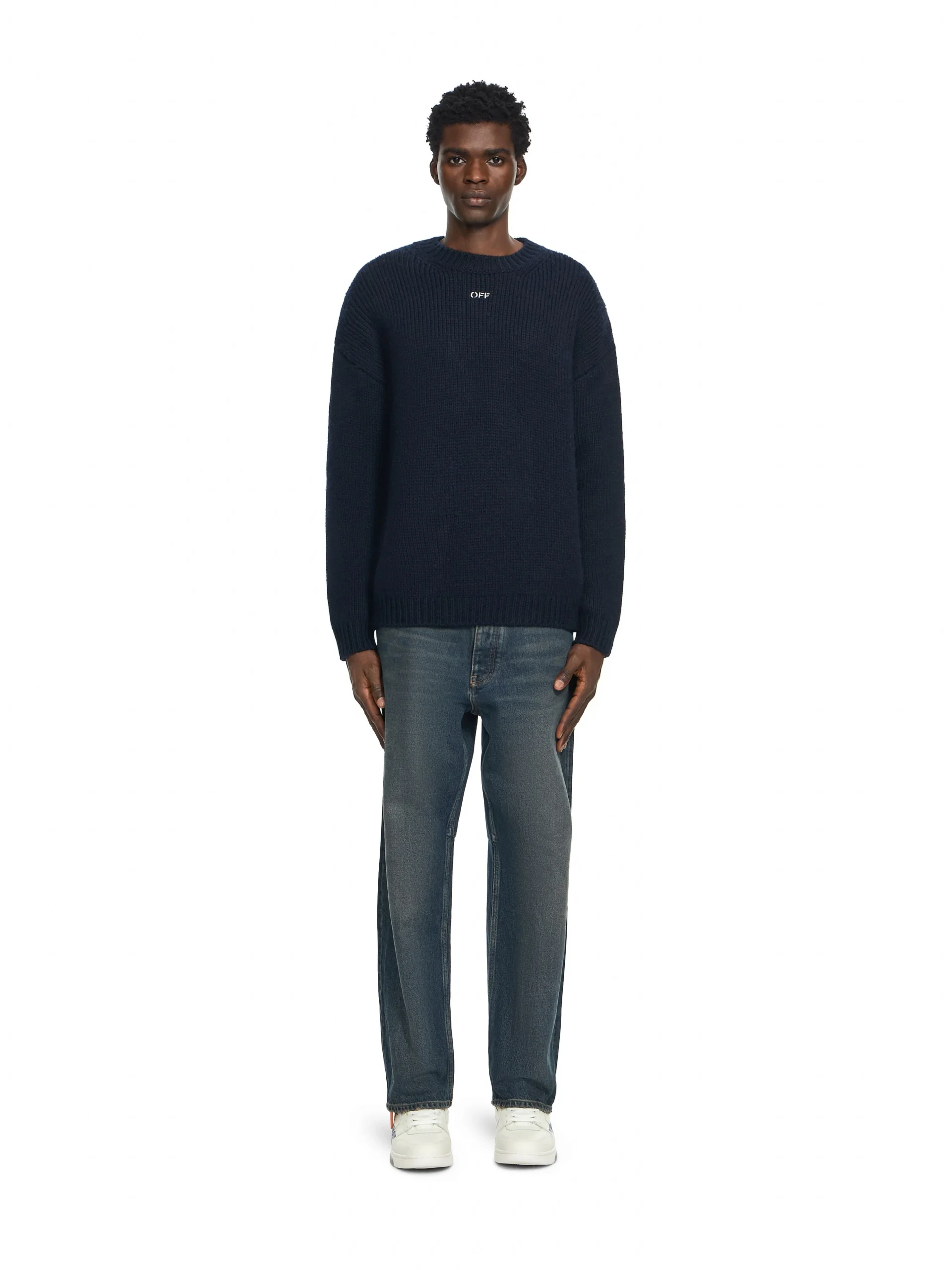 Off White Maxi Arrow Embroidered Knit Crewneck