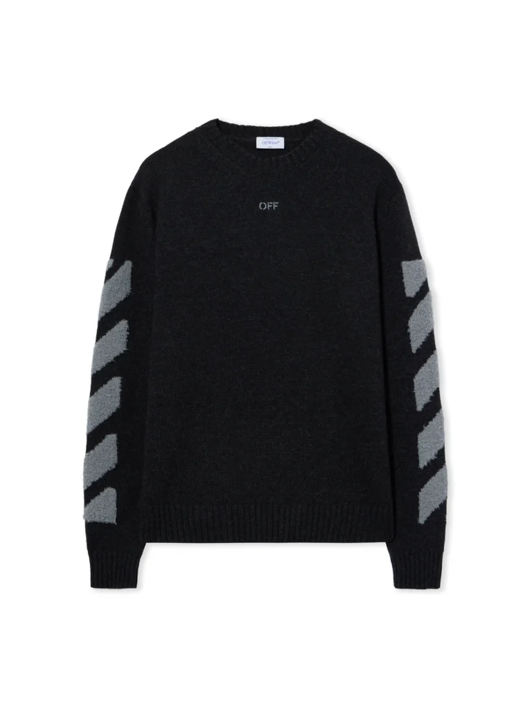 Off White Diagonals Fuzzy Knit Crewneck
