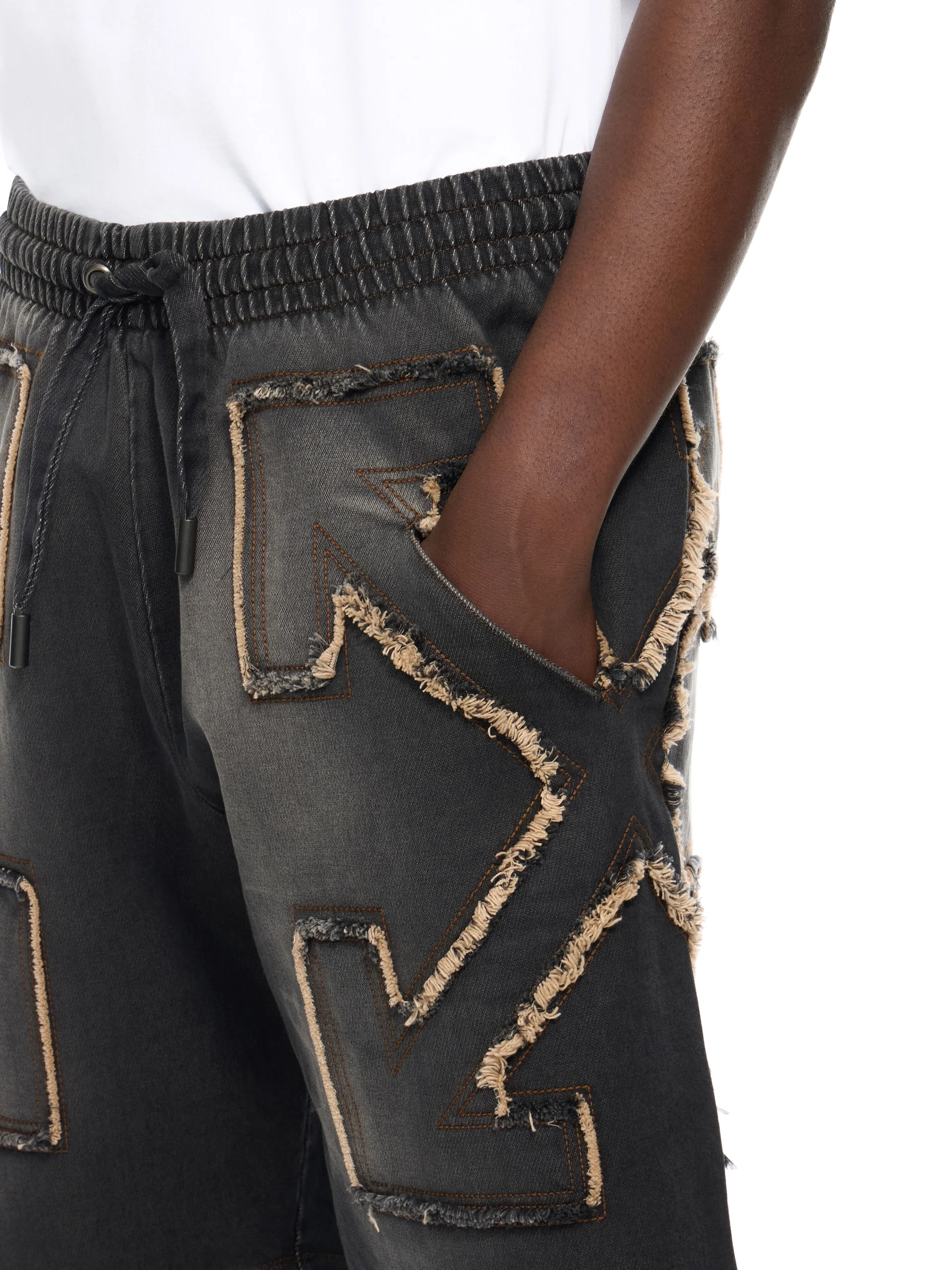 Off White Distressed Arrow Skate Sweatshorts - Image 3