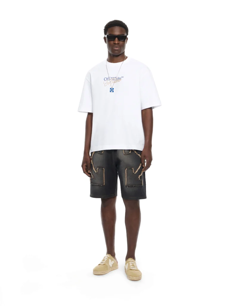 Off White Distressed Arrow Skate Sweatshorts