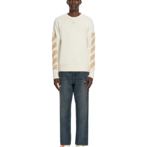 Off White Diagonals Fuzzy Knit Crewneck