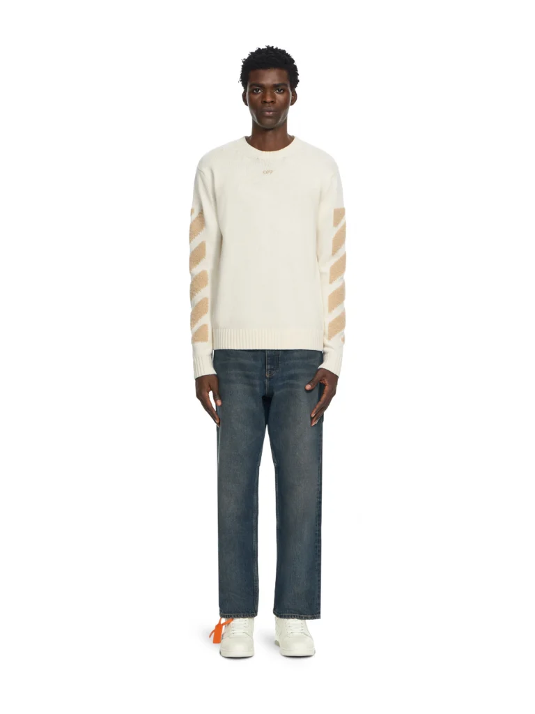 Off White Diagonals Fuzzy Knit Crewneck