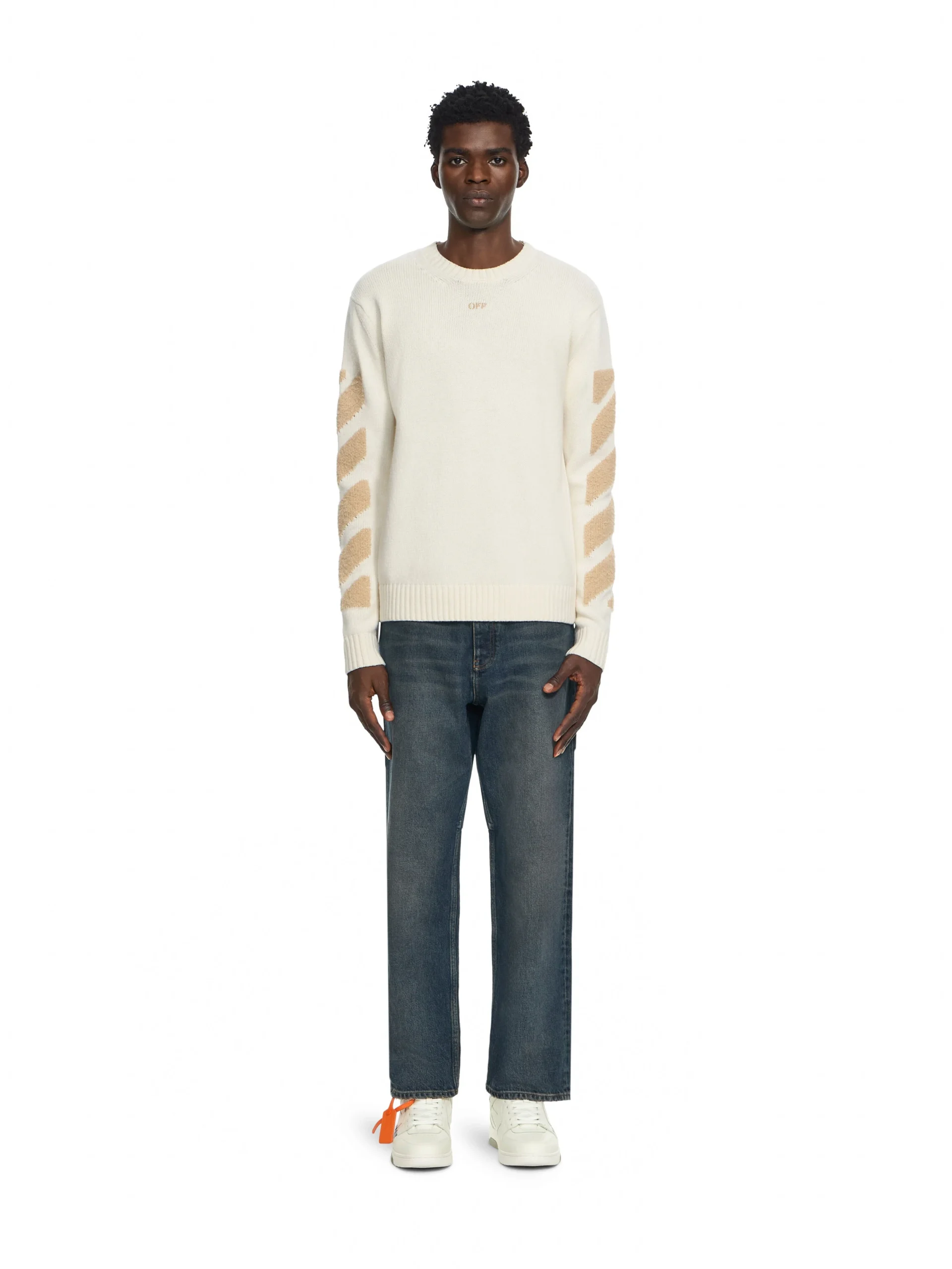 Off White Diagonals Fuzzy Knit Crewneck