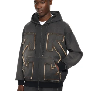 Off White Distressed Arrow Skate Zip Hoodie - Image 3