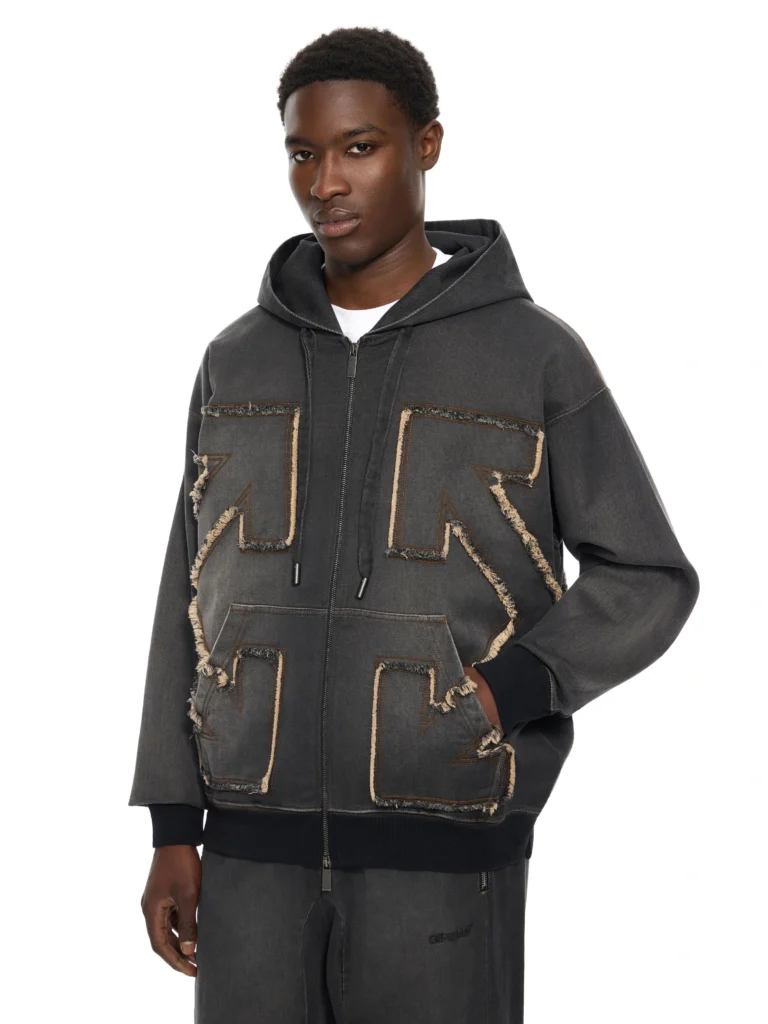 Off White Distressed Arrow Skate Zip Hoodie