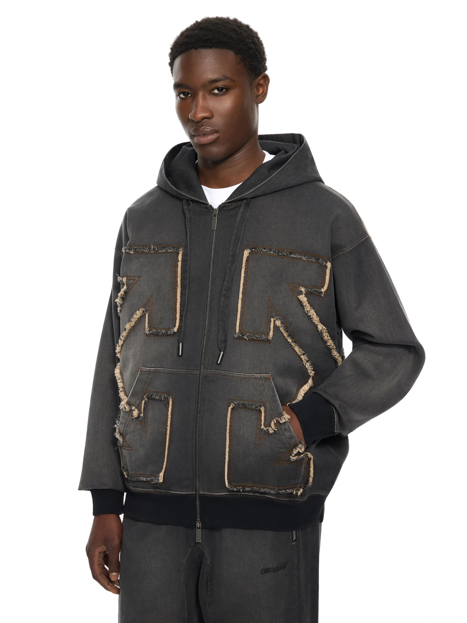 Off White Distressed Arrow Skate Zip Hoodie - Image 3
