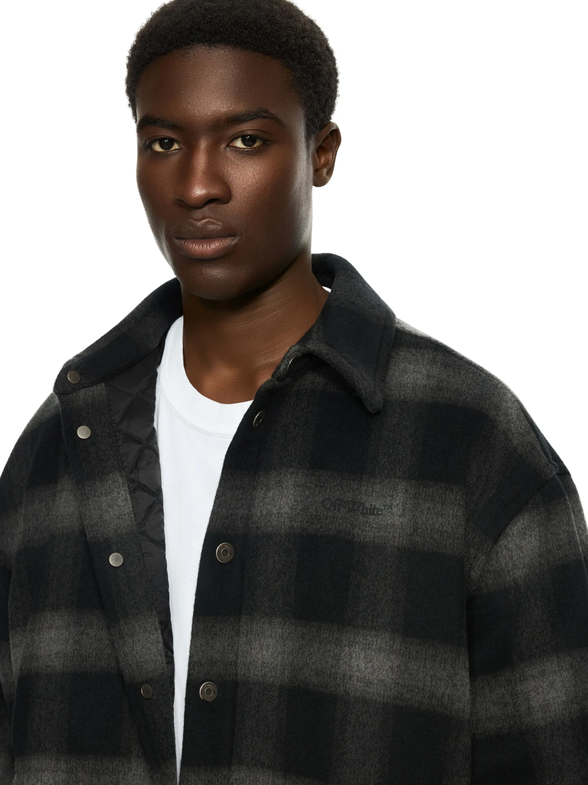 Off White Flannel Wool Padded Overshirt - Image 3
