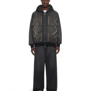Off White Distressed Arrow Skate Zip Hoodie