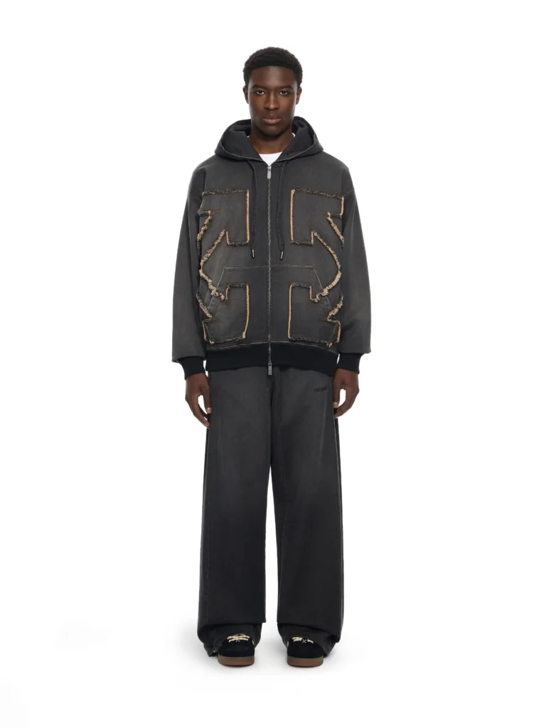 Off White Distressed Arrow Skate Zip Hoodie