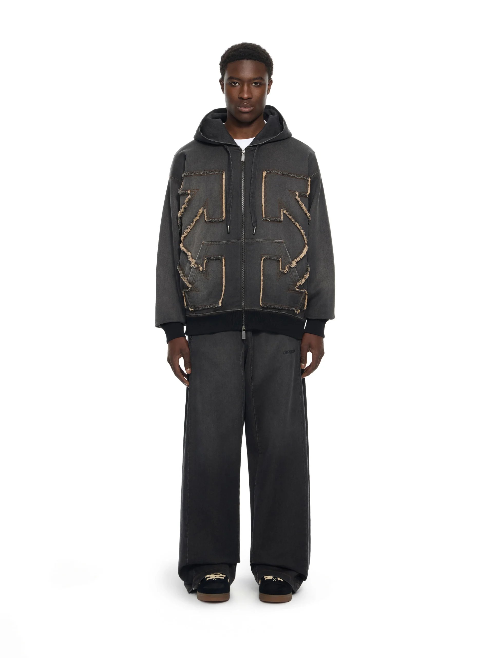 Off White Distressed Arrow Skate Zip Hoodie