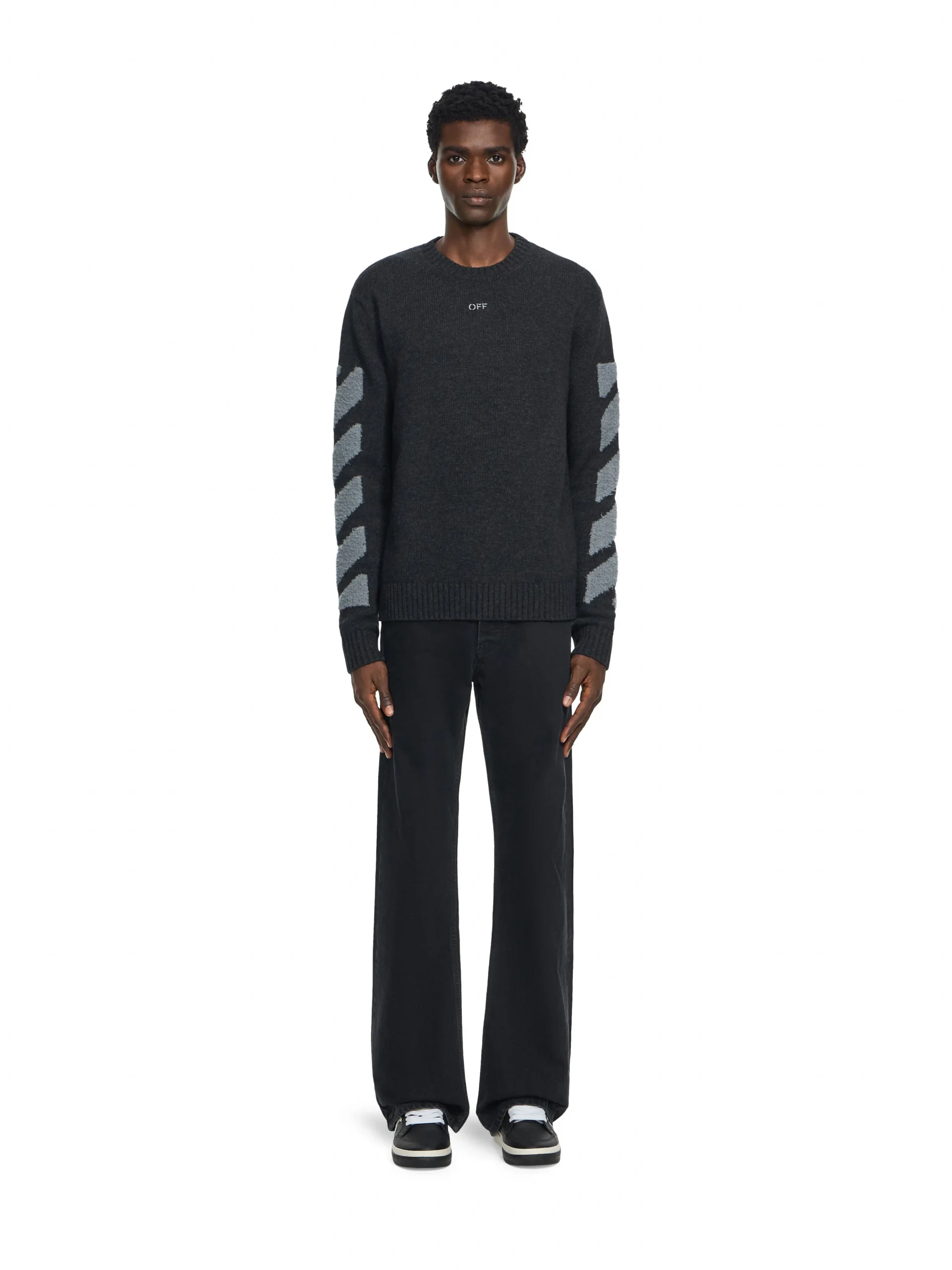Off White Diagonals Fuzzy Knit Crewneck
